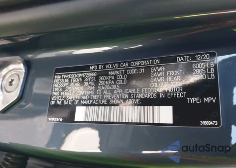 2021 Volvo Xc90 T5 Momentum 7 Passenger z USA, uszkodzony, nr VIN YV4102CK0M1720666